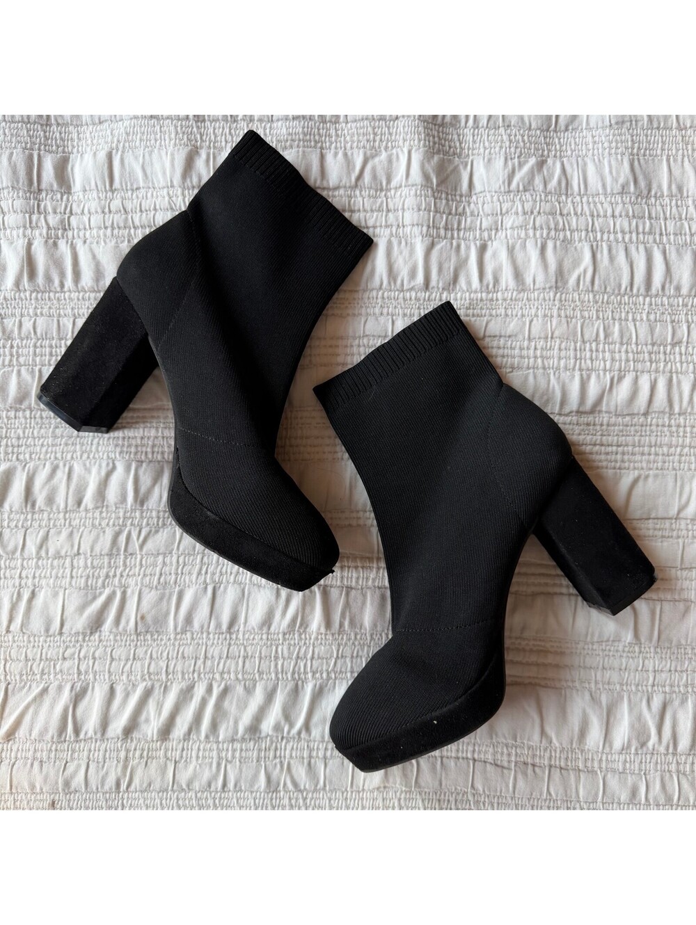 MIA Margot Knit Sock Booties Black Size 8.5 Chunky Platform Heel Ankle Boots